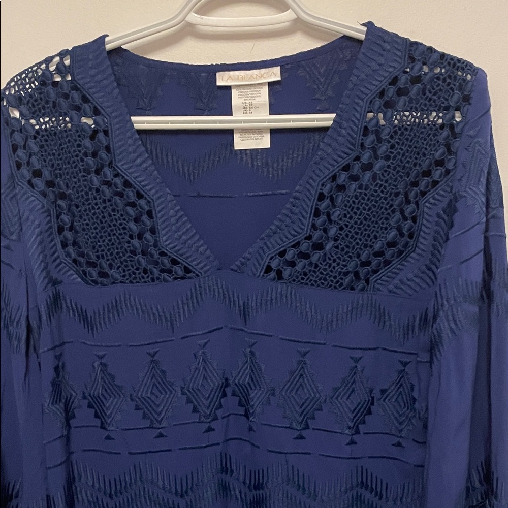 La Blanca Blue Embroidered and Lace Cut Out Resort Wear Size XS - Picture 3 of 10